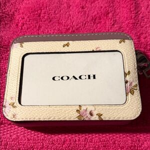 Coach Floral Card Holder in Cream and Pink